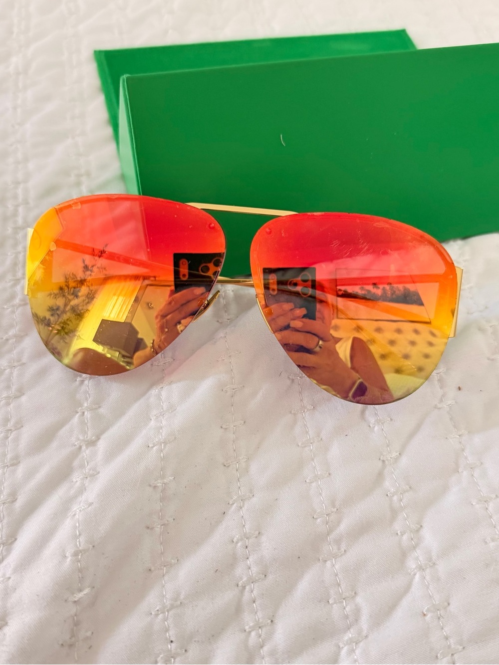 Bottega Veneta Gold Frame Sunglasses with Red-Orange Gradient Lenses